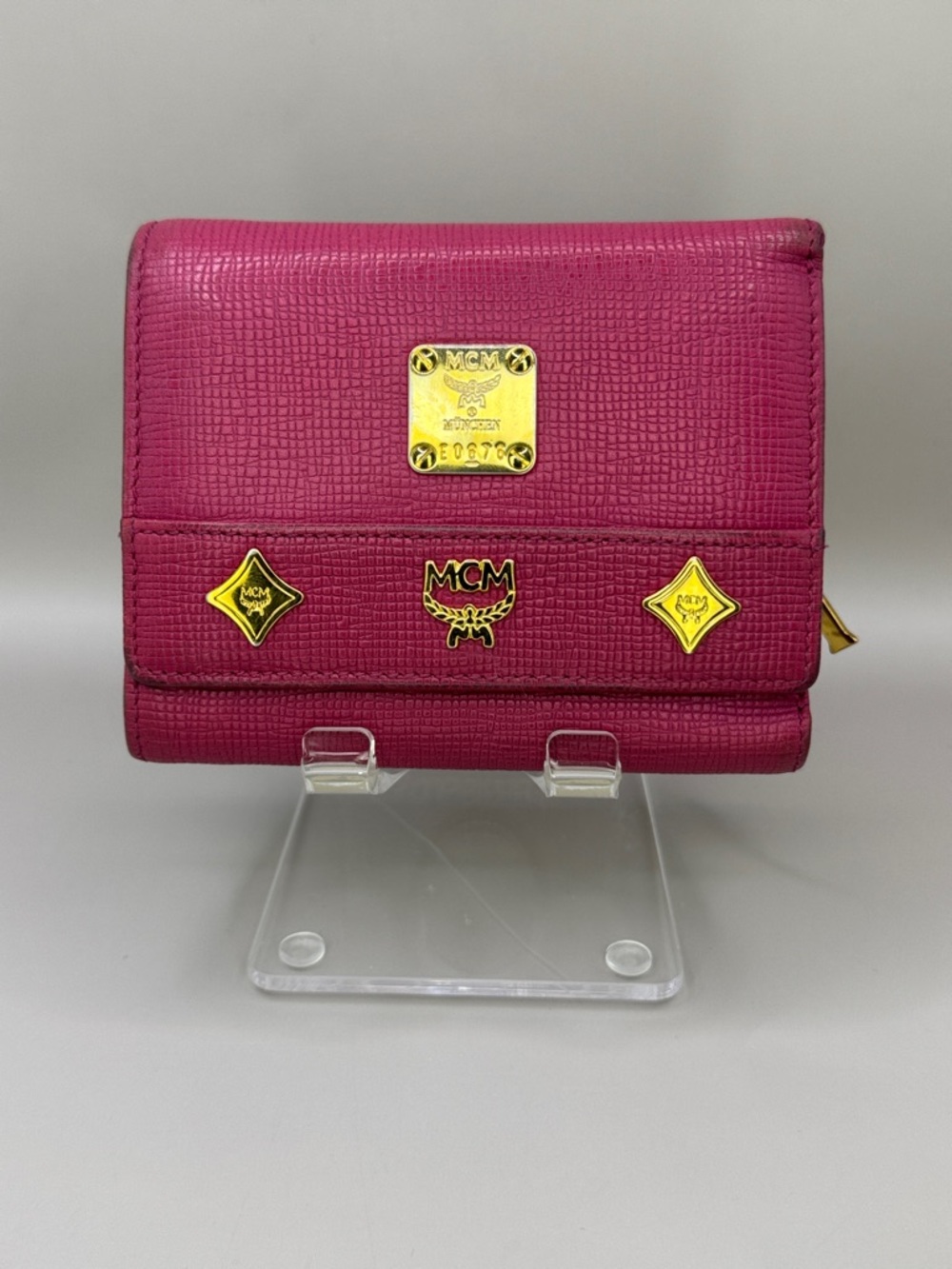 MCM Leather Studded compact Trifold Wallet